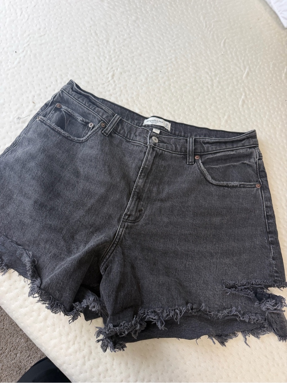 Abercrombie & Fitch Washed Black Frayed Denim Shorts
